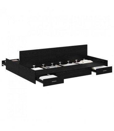 vidaXL Storage Bed Frame Black Oak 140 x 190 cm Engineered Wood