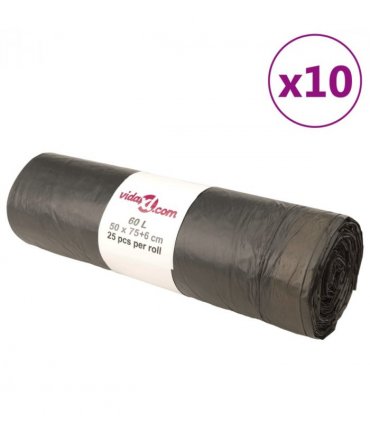 vidaXL Bin Bags with Drawstrings 250 pcs Black 60 L