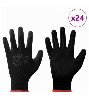 vidaXL Work Gloves 24 pcs Black 7 / S Polyester