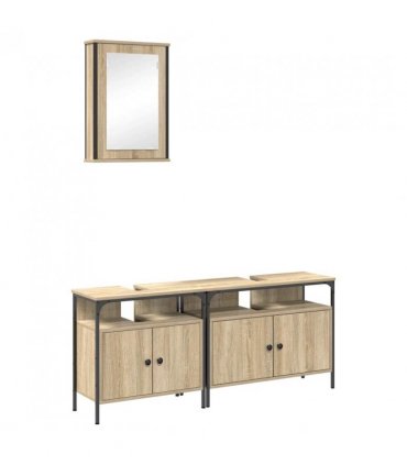 vidaXL Bathroom Furniture Set with Shelf 3 pcs Brown Engineered wood