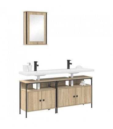vidaXL Bathroom Furniture Set with Shelf 3 pcs Brown Engineered wood