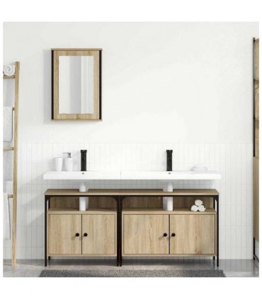 vidaXL Bathroom Furniture Set with Shelf 3 pcs Brown Engineered wood