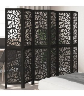 vidaXL Room Divider 6 Panels Black Solid Wood Paulownia