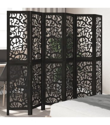vidaXL Room Divider 6 Panels Black Solid Wood Paulownia
