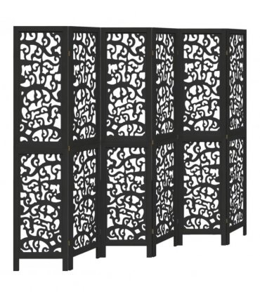 vidaXL Room Divider 6 Panels Black Solid Wood Paulownia