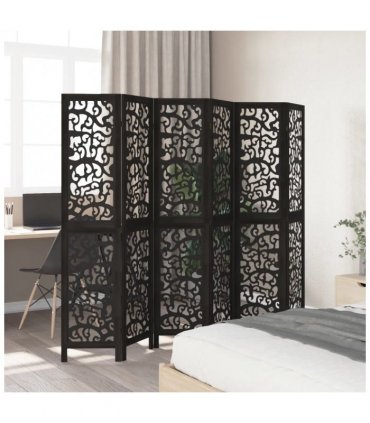 vidaXL Room Divider 6 Panels Black Solid Wood Paulownia