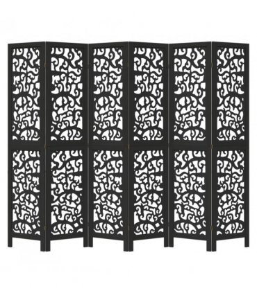 vidaXL Room Divider 6 Panels Black Solid Wood Paulownia