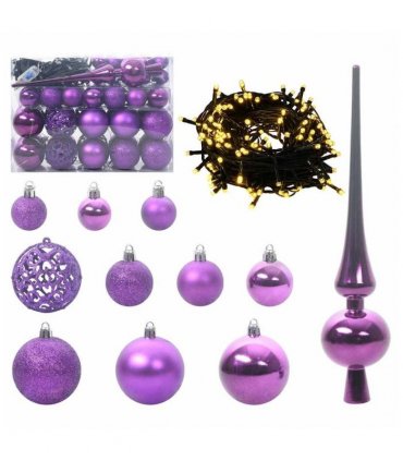 vidaXL Christmas Bauble Set with 150 LEDs 61 pcs Lilac Plastic