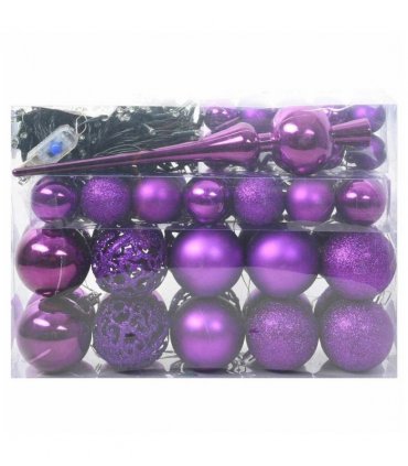 vidaXL Christmas Bauble Set with 150 LEDs 61 pcs Lilac Plastic