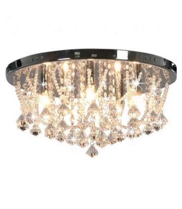 vidaXL Ceiling Lamp with Crystal Beads Silver Round 4 x G9 Bulbs