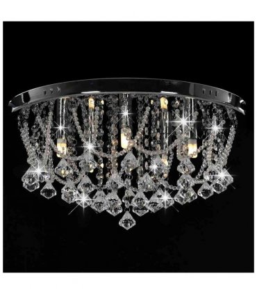vidaXL Ceiling Lamp with Crystal Beads Silver Round 4 x G9 Bulbs
