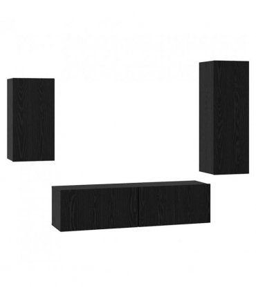 vidaXL TV Cabinet Set Wall-mounted 4 pcs Black Oak Engineered Wood