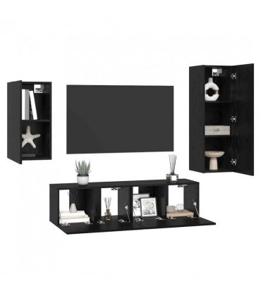 vidaXL TV Cabinet Set Wall-mounted 4 pcs Black Oak Engineered Wood