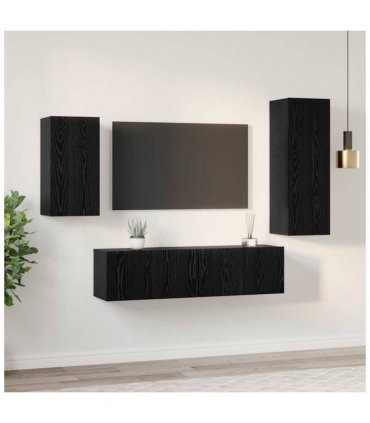 vidaXL TV Cabinet Set Wall-mounted 4 pcs Black Oak Engineered Wood