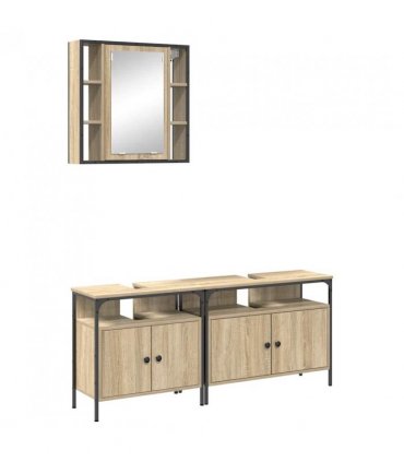 vidaXL Bathroom Furniture Set with Shelf 3 pcs Brown Engineered wood