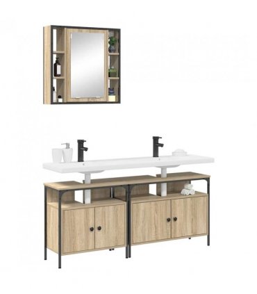 vidaXL Bathroom Furniture Set with Shelf 3 pcs Brown Engineered wood