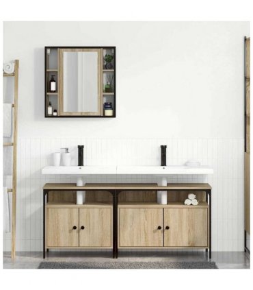 vidaXL Bathroom Furniture Set with Shelf 3 pcs Brown Engineered wood
