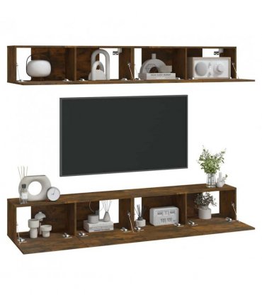 vidaXL Wall TV Cabinets 4 pcs Smoked Oak 100x30x30 cm