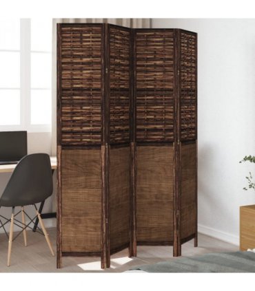 vidaXL Room Divider 4 Panels Dark Brown Solid Wood Paulownia
