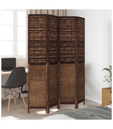 vidaXL Room Divider 4 Panels Dark Brown Solid Wood Paulownia