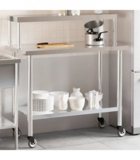 vidaXL Kitchen Work Table with Overshelf 110x55x120 cm Stainless Steel