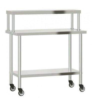 vidaXL Kitchen Work Table with Overshelf 110x55x120 cm Stainless Steel