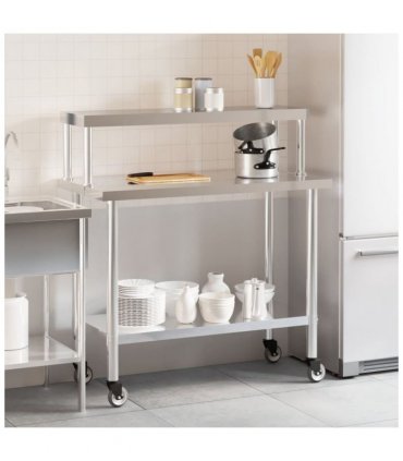 vidaXL Kitchen Work Table with Overshelf 110x55x120 cm Stainless Steel