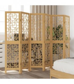vidaXL Room Divider 6 Panels Brown Solid Wood Paulownia