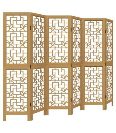 vidaXL Room Divider 6 Panels Brown Solid Wood Paulownia