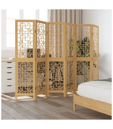 vidaXL Room Divider 6 Panels Brown Solid Wood Paulownia