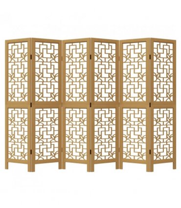 vidaXL Room Divider 6 Panels Brown Solid Wood Paulownia