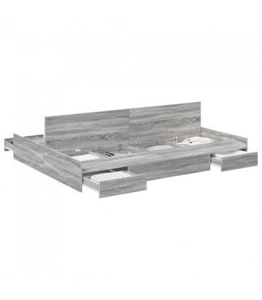 vidaXL Storage Bed Frame Grey Sonoma 140 x 200 cm Engineered Wood