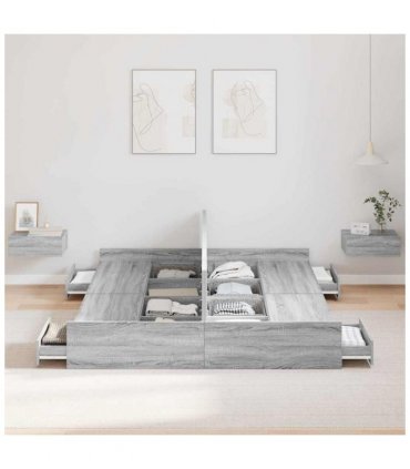vidaXL Storage Bed Frame Grey Sonoma 140 x 200 cm Engineered Wood