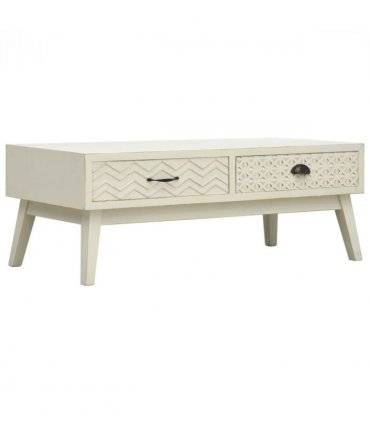vidaXL Coffee Table with 2 Drawers Carving Grey 110x50x40 cm Wood