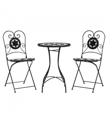 vidaXL Mosaic Bistro Set Black and White Iron and Ceramic