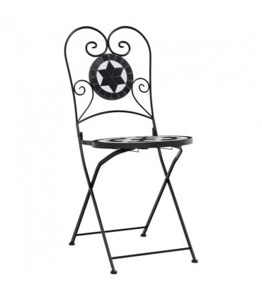 vidaXL Mosaic Bistro Set Black and White Iron and Ceramic