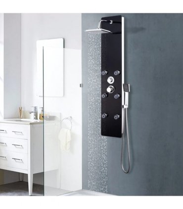 vidaXL Shower Panel Unit Glass 25x44.6x130 cm Black