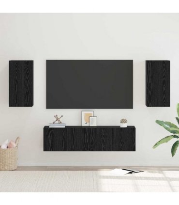 vidaXL TV Cabinet Set Wall-mounted Black Oak Engineered Wood