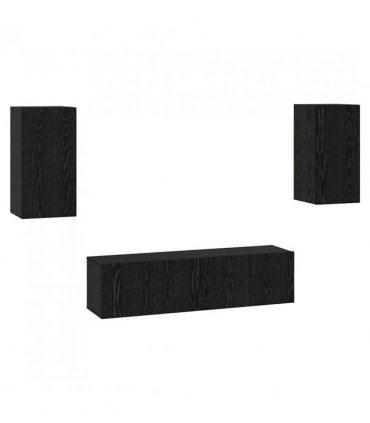 vidaXL TV Cabinet Set Wall-mounted Black Oak Engineered Wood