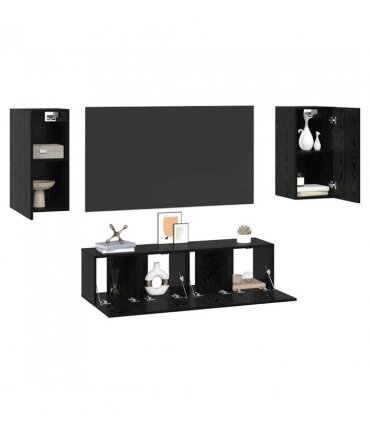 vidaXL TV Cabinet Set Wall-mounted Black Oak Engineered Wood