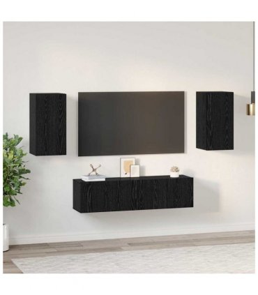 vidaXL TV Cabinet Set Wall-mounted Black Oak Engineered Wood