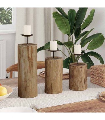 vidaXL Candle Holder 3 pcs Natural Solid Teak wood