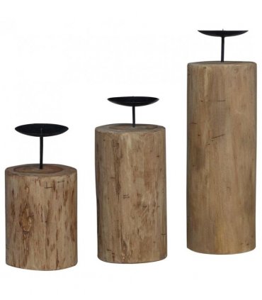 vidaXL Candle Holder 3 pcs Natural Solid Teak wood