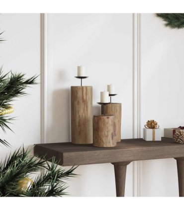 vidaXL Candle Holder 3 pcs Natural Solid Teak wood