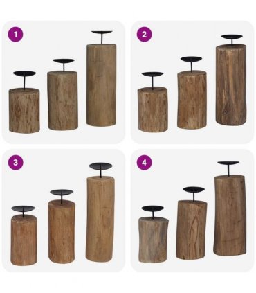 vidaXL Candle Holder 3 pcs Natural Solid Teak wood