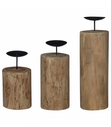 vidaXL Candle Holder 3 pcs Natural Solid Teak wood