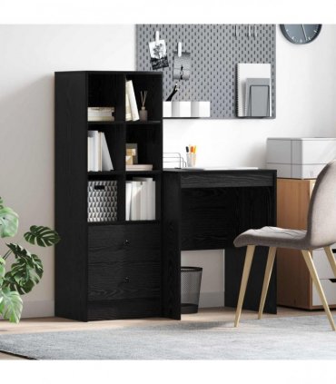 vidaXL Desk with Drawer with Shelf with Storage 2 pcs Black Oak