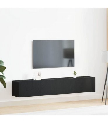 vidaXL TV Cabinet Set Wall-mounted 2 pcs Black Oak Engineered Wood