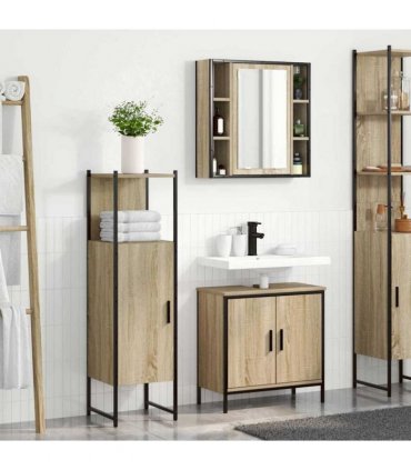 vidaXL Bathroom Furniture Set with Shelf 3 pcs Brown Engineered wood