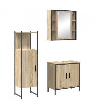 vidaXL Bathroom Furniture Set with Shelf 3 pcs Brown Engineered wood